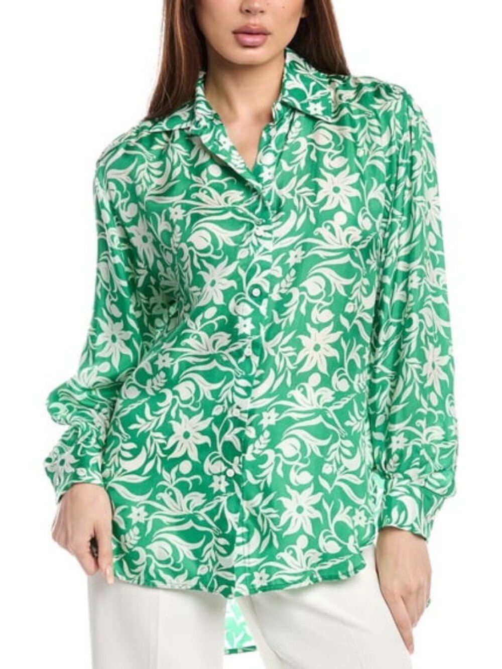 Maje Woven Satiny Relaxed Shirt In Imprime Onirique Vert